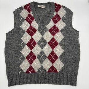 Parkhurst 100% Shetland Wool Gray Argyle Sweater Vest Men’s XL Vintage Preppy